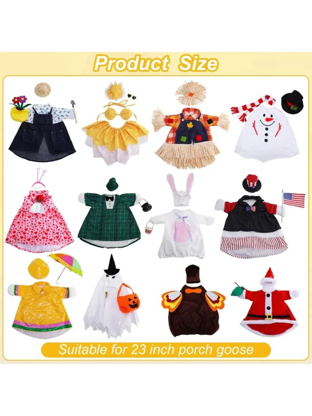 12-Piece Porch Goose Outfit Set | Holiday, Spring & Seasonal Decor for Lawn